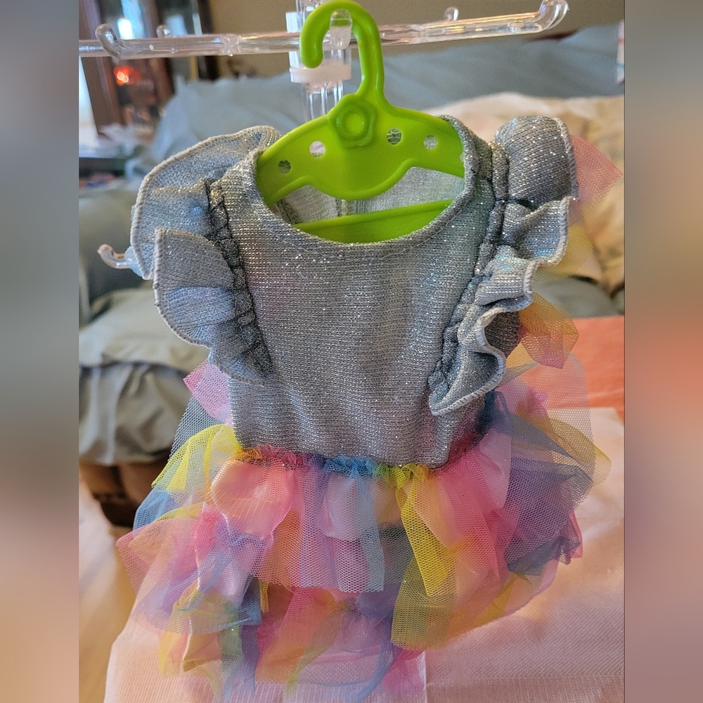 Sparkling Silver and Rainbow Tutu Dolls Dress